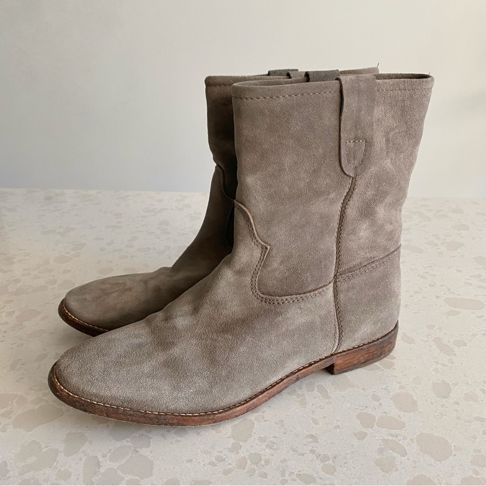 Isabel Marant Jenny suede leather slouchy ankle boots grey taupe